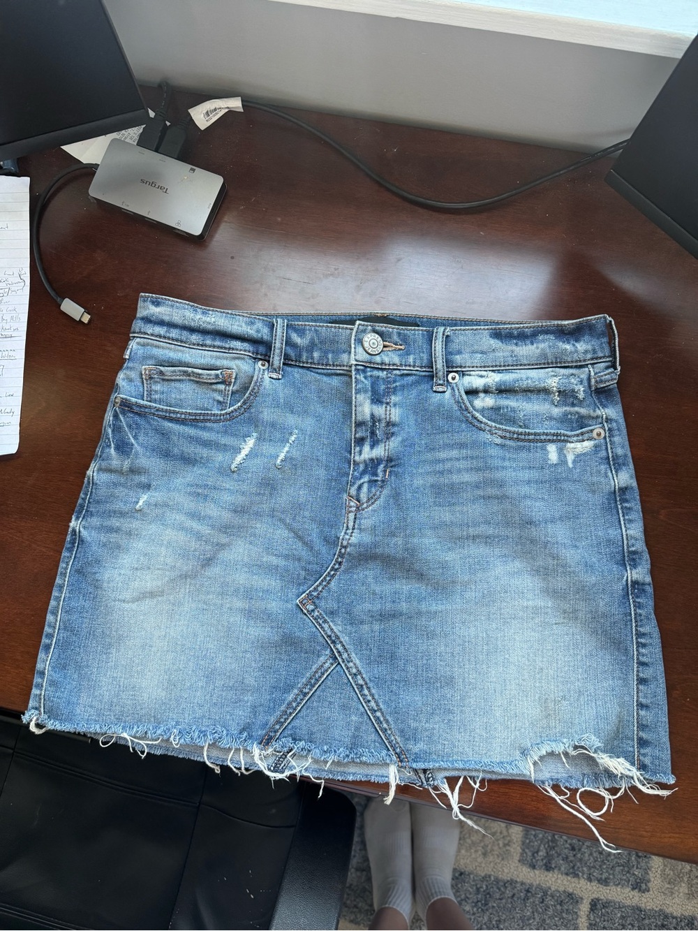 Express Light Blue Distressed Denim Mini Skirt
